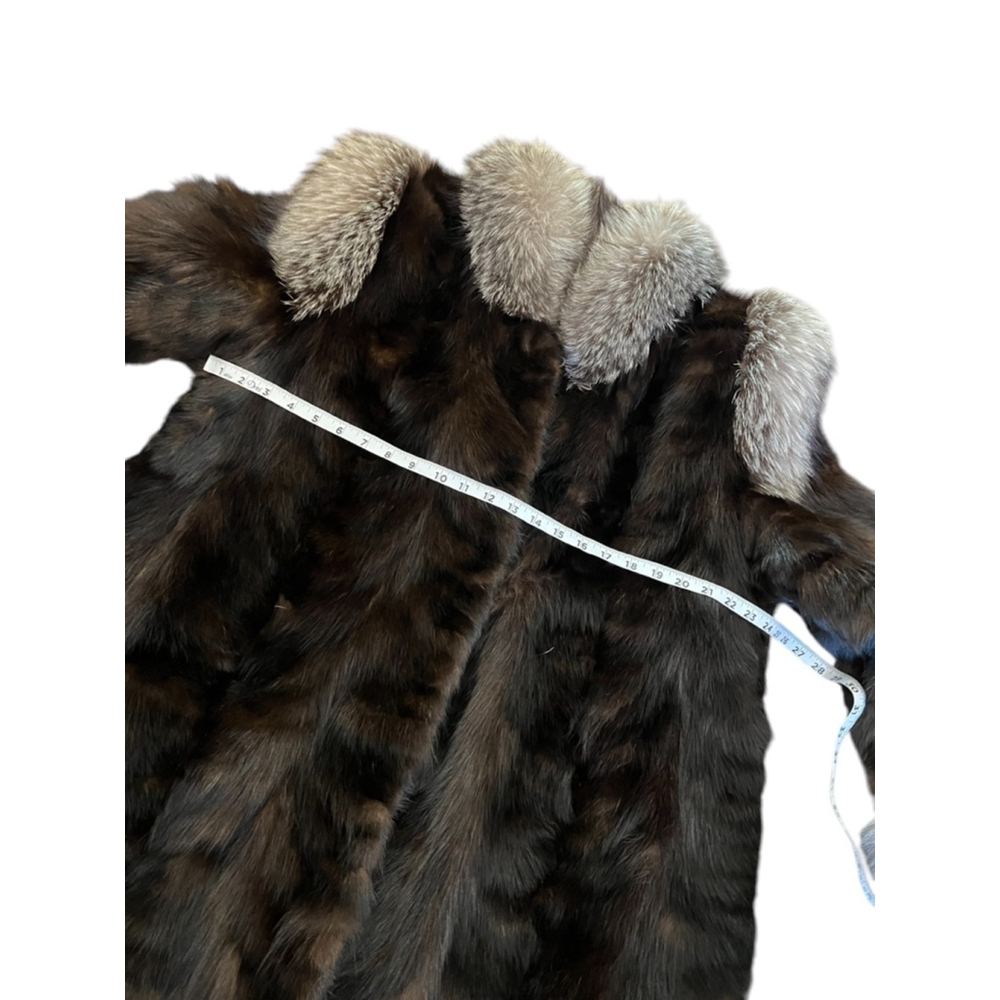 VINTAGE Mink Fur Brown Grey Trim Mid Length Heavy Coat Jacket L - Picture 8 of 10